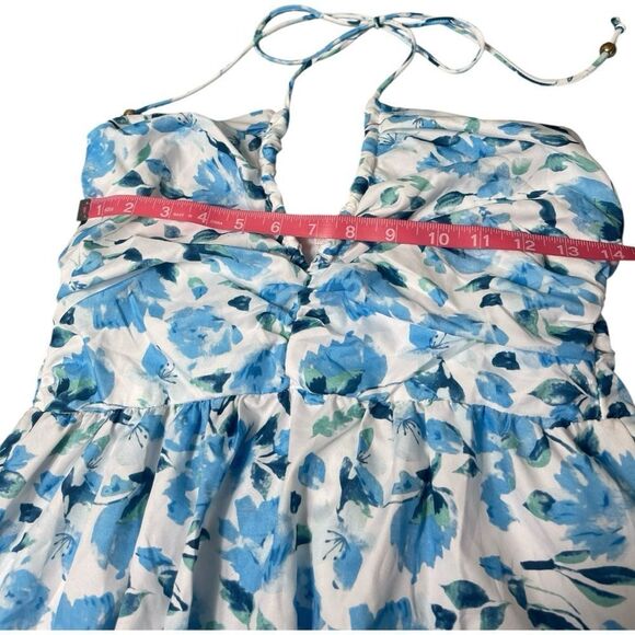 Blue and White Floral Halter Maxi Dress - Picture 9 of 11